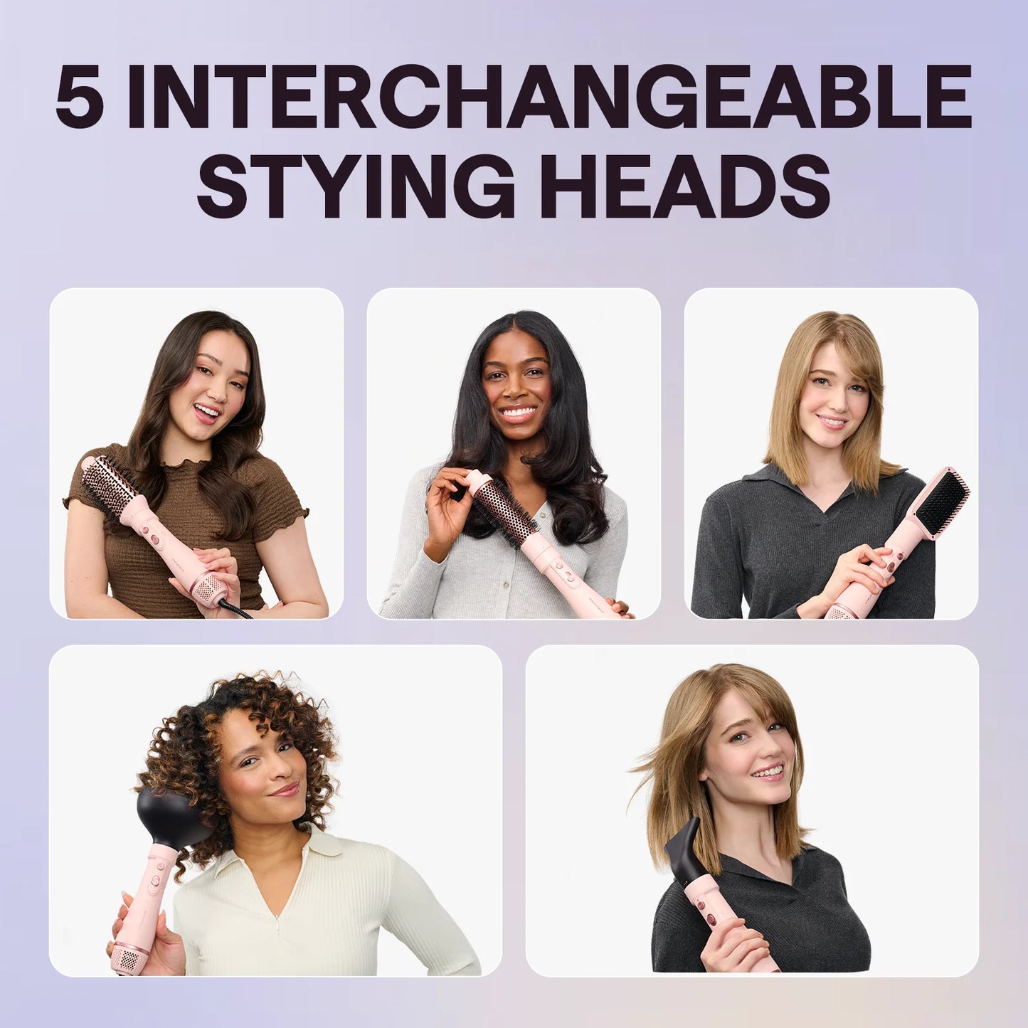 5-in-1 Hot Air Brush Set - Professional Multi-Functional Hair Styler for Salon Quality Blowouts, Smooth Curls, Volume Enhancement, and Straightening in Pink