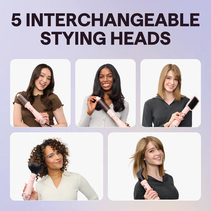 5-in-1 Hot Air Brush Set - Professional Multi-Functional Hair Styler for Salon Quality Blowouts, Smooth Curls, Volume Enhancement, and Straightening in Pink