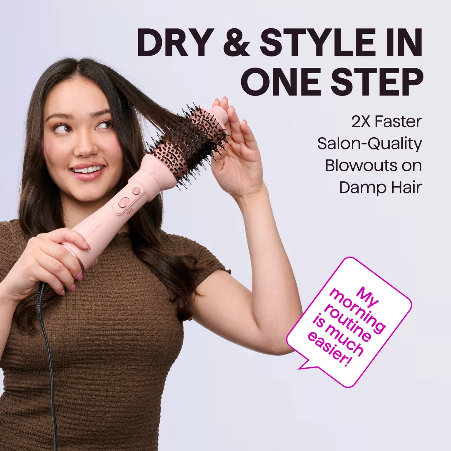 5-in-1 Hot Air Brush Set - Professional Multi-Functional Hair Styler for Salon Quality Blowouts, Smooth Curls, Volume Enhancement, and Straightening in Pink
