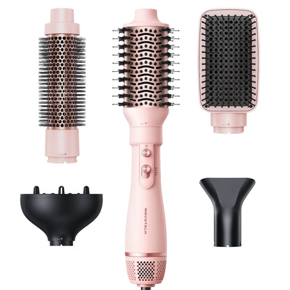 5-in-1 Hot Air Brush Set - Professional Multi-Functional Hair Styler for Salon Quality Blowouts, Smooth Curls, Volume Enhancement, and Straightening in Pink