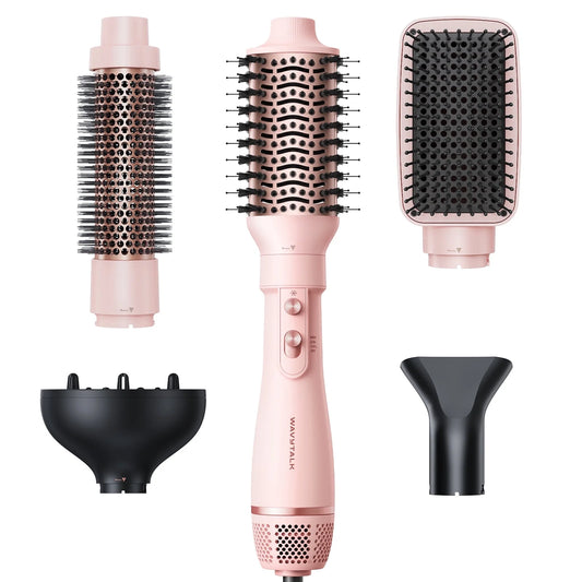 5-in-1 Hot Air Brush Set - Professional Multi-Functional Hair Styler for Salon Quality Blowouts, Smooth Curls, Volume Enhancement, and Straightening in Pink